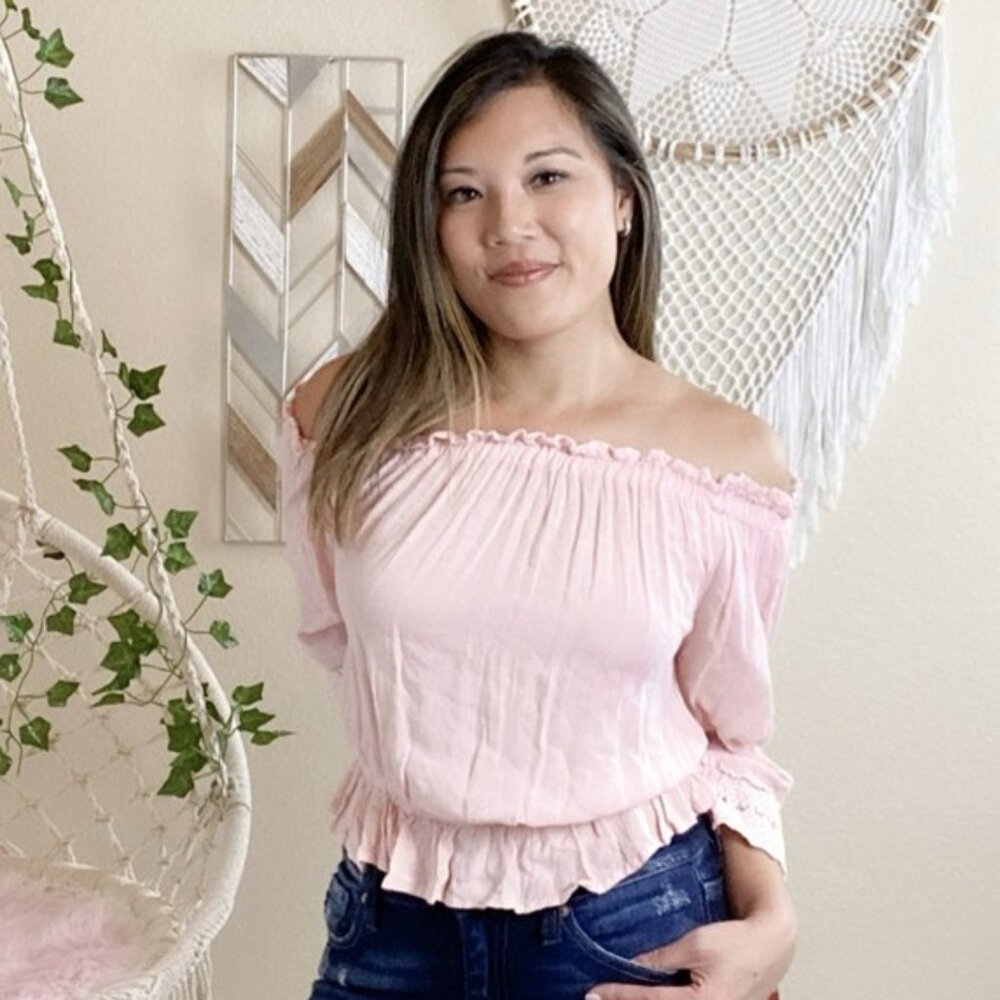 Pink Ruffle Off the Shoulder Crop Top